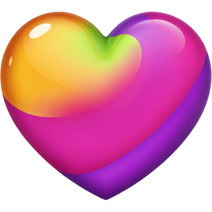 heart with purple, hot pink, amber, light green, and dark purple emoji