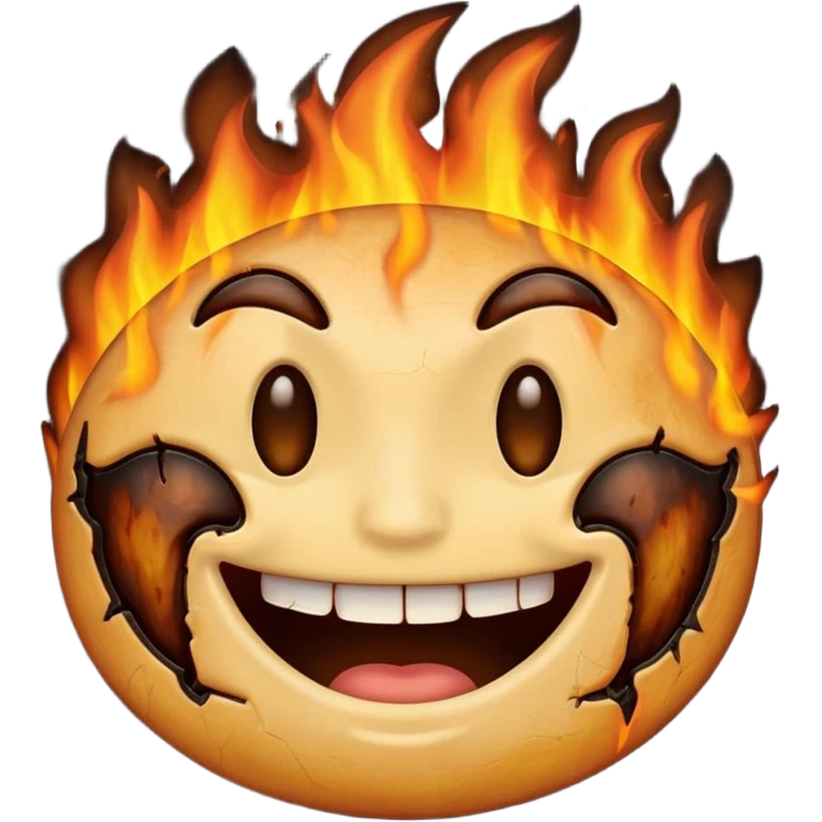 A emoji with half of his face where his left eyes at is burnt with the emoji having a big grin emoji