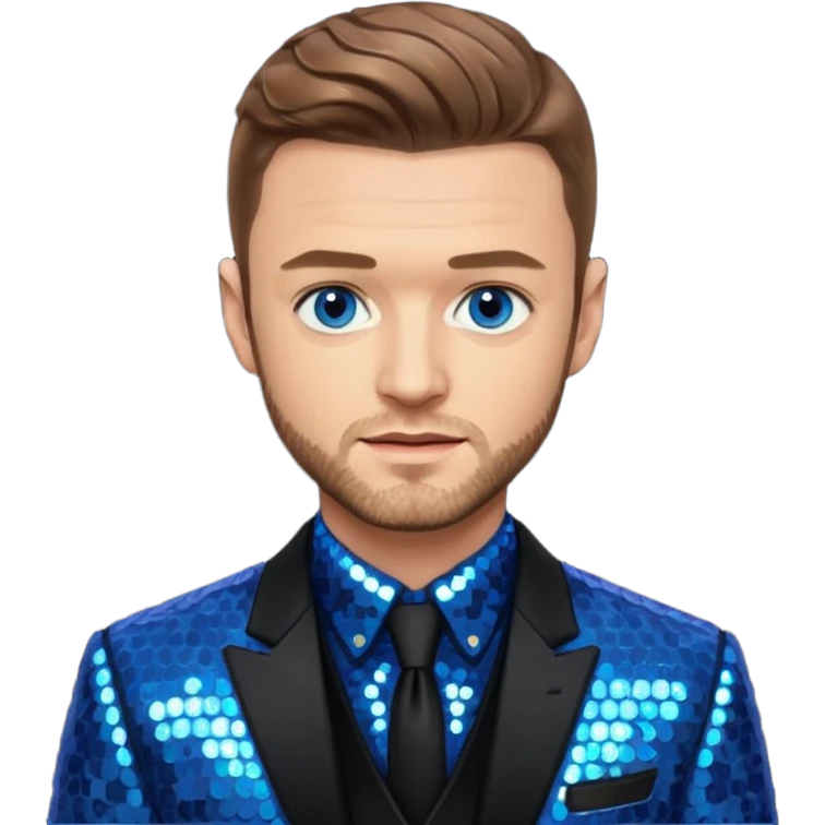 Justin Timberlake with light brown hair, blue eyes, sequin black suit jacket emoji