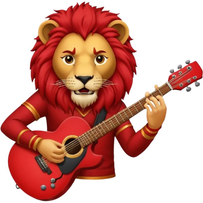 guitar rock player, lion head, red emoji