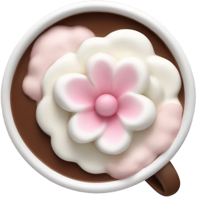Hot chocolate with pale pink flower and whipped cream emoji