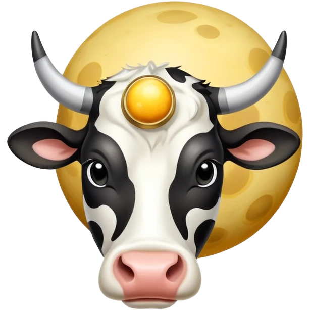 A spotted black and white cow head with Saturn's yellow-beige planet as the body and its iconic rings around the middle emoji