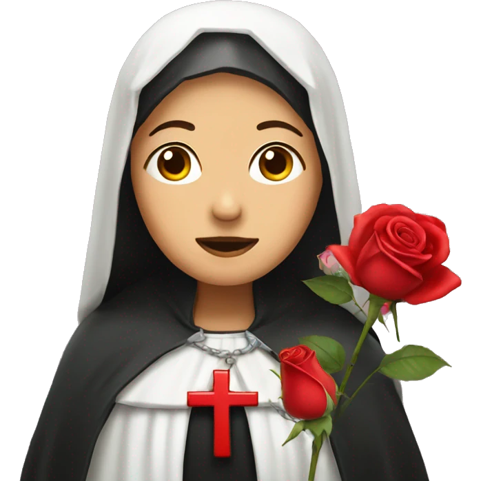An emoji of Saint Rita with a rose  emoji