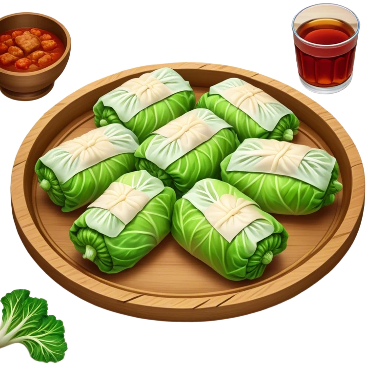 Cinematic Realistic Go≈ÇƒÖbki Dish Emoji, featuring cabbage rolls stuffed with rice and meat rendered with lifelike detail and inviting, homey lighting. emoji