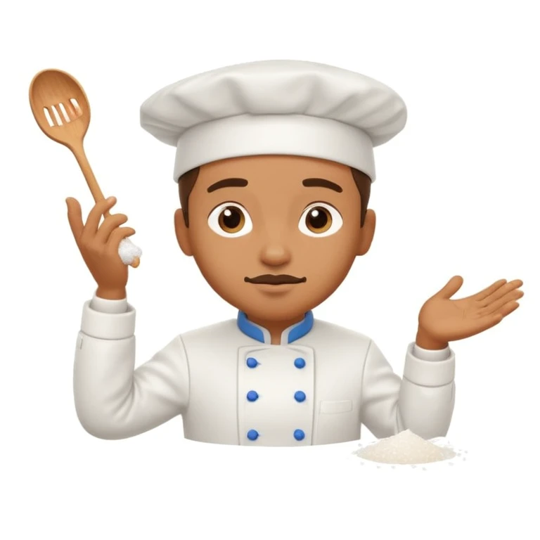 cartoon-style chef character in the 'Salt Bae' pose, sprinkling salt with a flourish, confident expression emoji