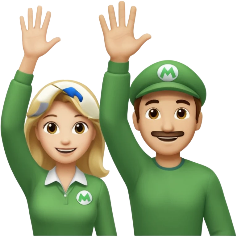 blonde female Luigi and a normal brown hair male mairo. They are friends! Maybe highfiving or just smiling emoji