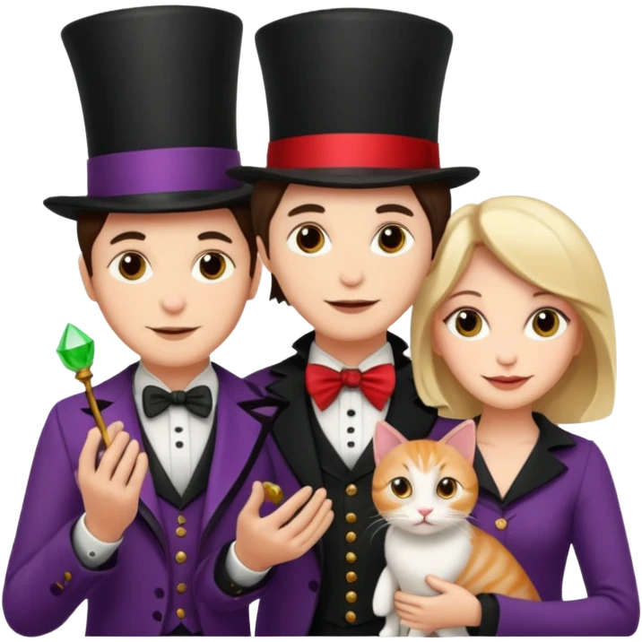 magician couple and their pet cat emoji