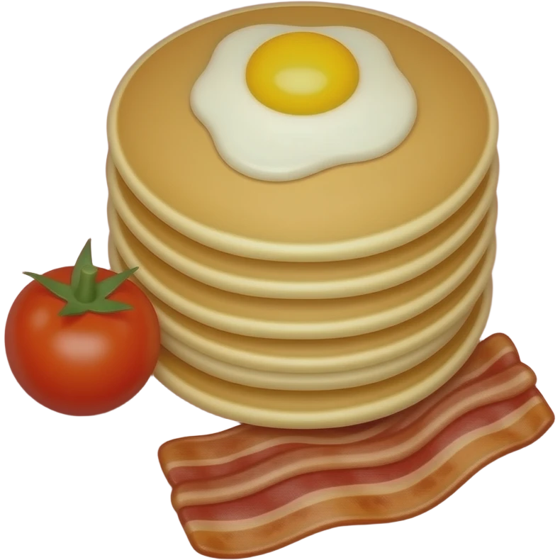 4k ultrarealistic - pink plate - pancakes, egg on side, baby tomato, bacon - breakfast plate fill emoji