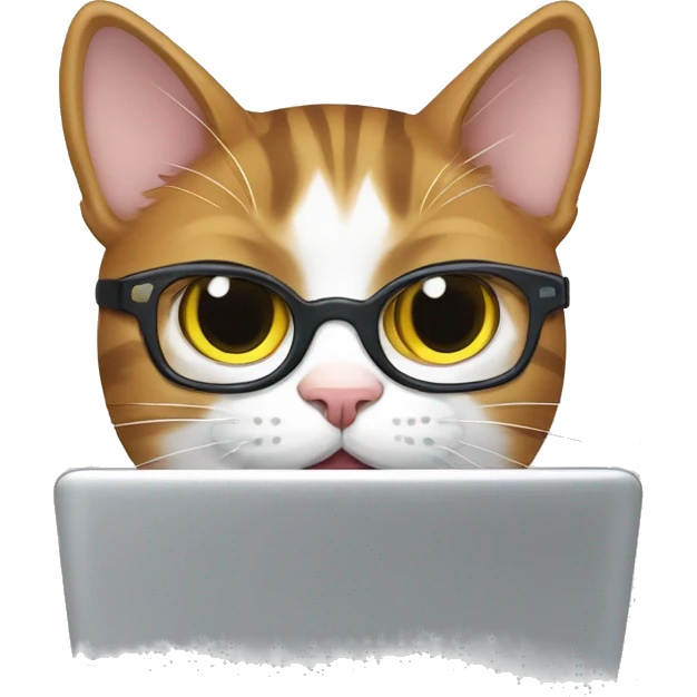 a nerdy cat in front of a computer **WITHOUT** glasses emoji