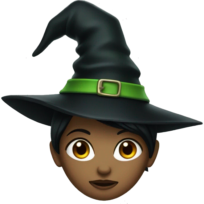 Green girl witch with black hair and pointy hat emoji