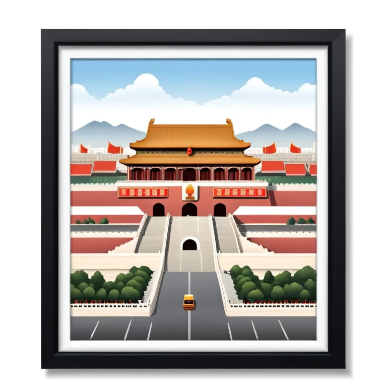 Tiananmen Square, Beijing, Chinese architecture, travel illustration emoji