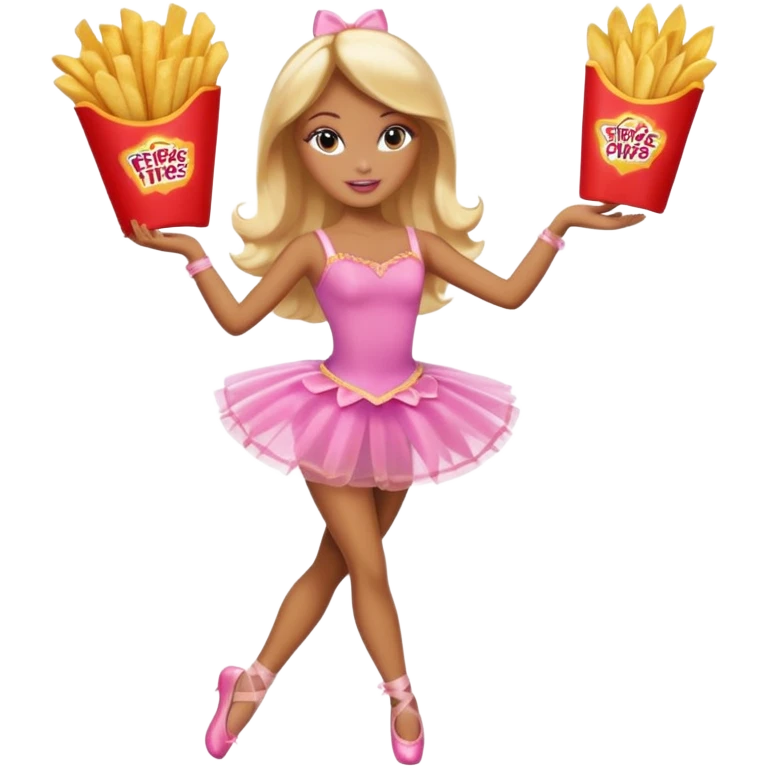 Brown skin blonde hair barbie ballerina holding hot fries chips  emoji
