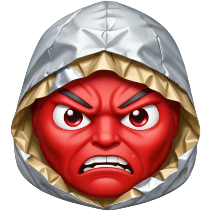 tin foil hat with angry face emoji