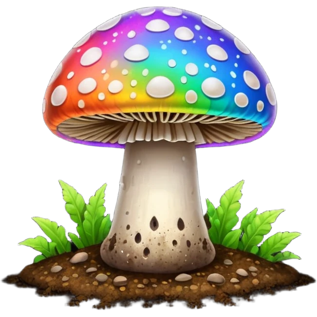 rainbow glowing magic mushroom with dirt emoji