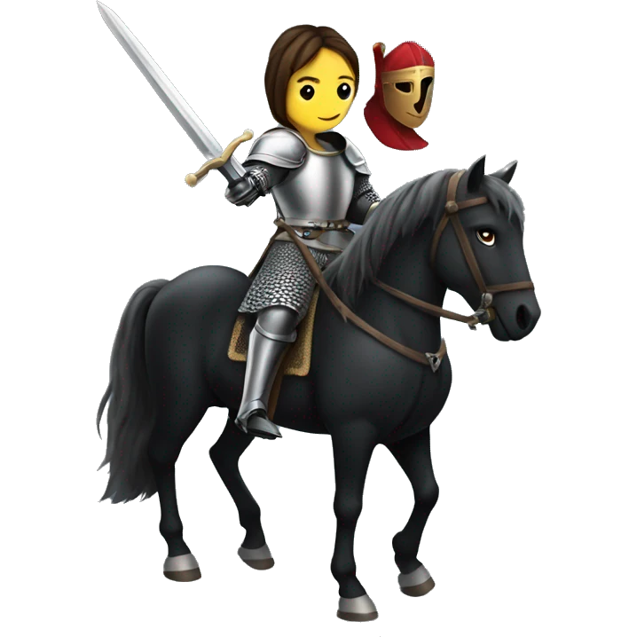 medieval female knight on a black horse with a sword emoji