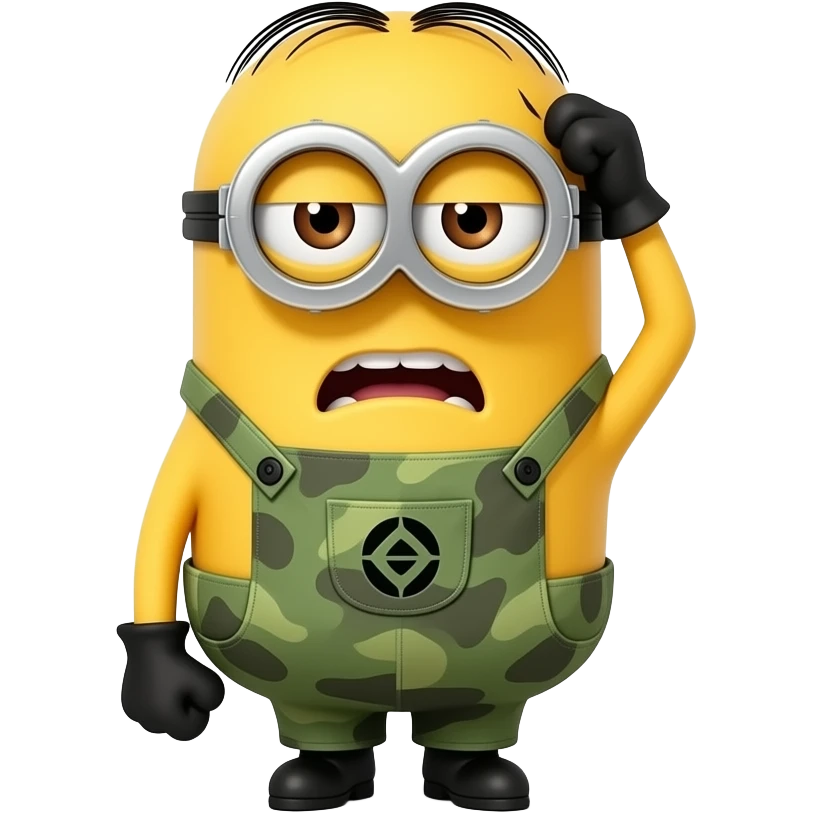 Minion in army uniform pulling hair out  text  Bad Bohica emoji