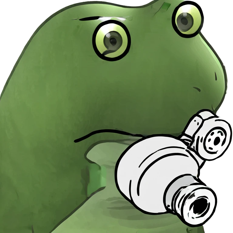 frog wearing a gas mask like a stalker emoji
