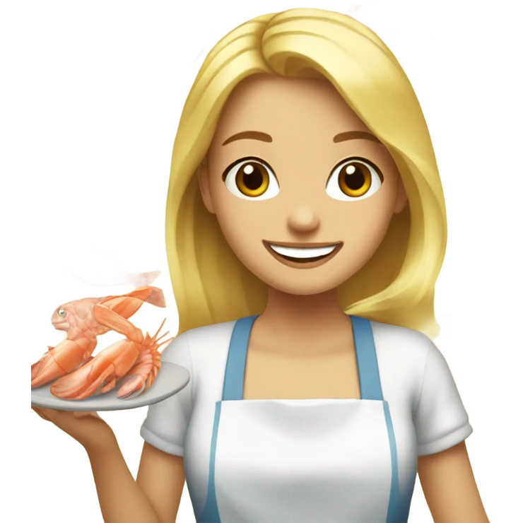 smiling girl with blonde hair cooking seafood  emoji
