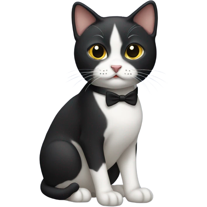 Small tuxedo short-haired cat with a black face emoji
