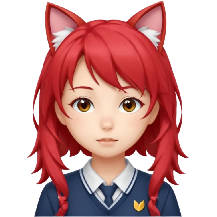 cute anime girl with cat ears, red blowing hair emoji