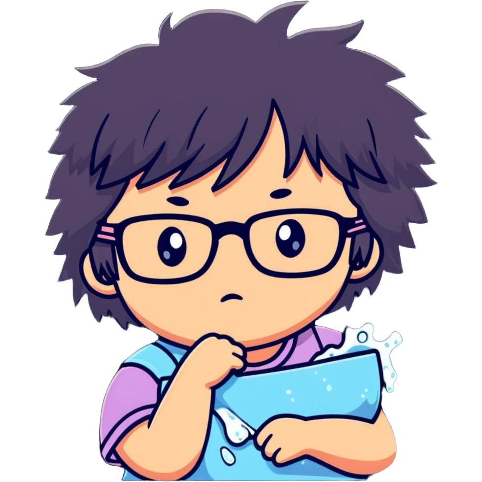 Girl with glasses with messy hair, making a cranky face, refusing to wash her hair emoji