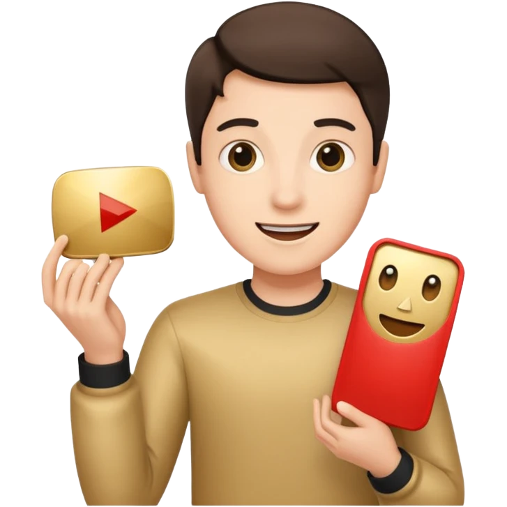 a happy holding youtube golden play button emoji