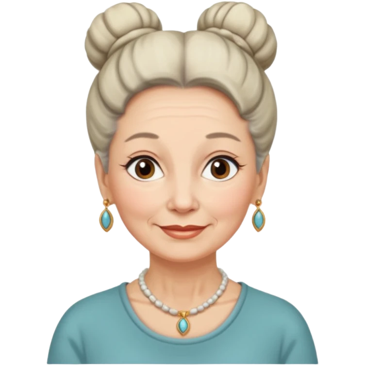 emoji of a lady in her 70s, hair in a neat bun, wearing a necklace, warm expression emoji