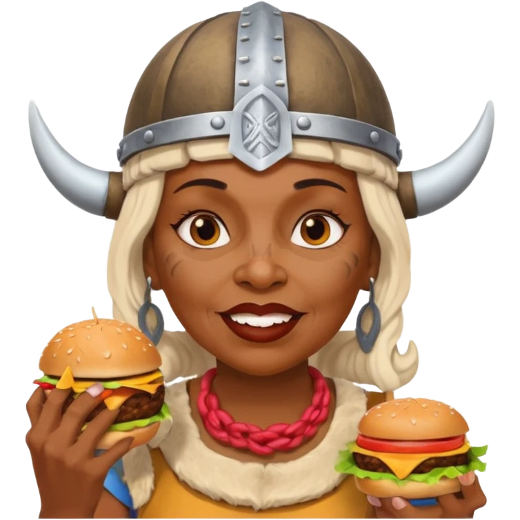 old black woman viking eating burger emoji