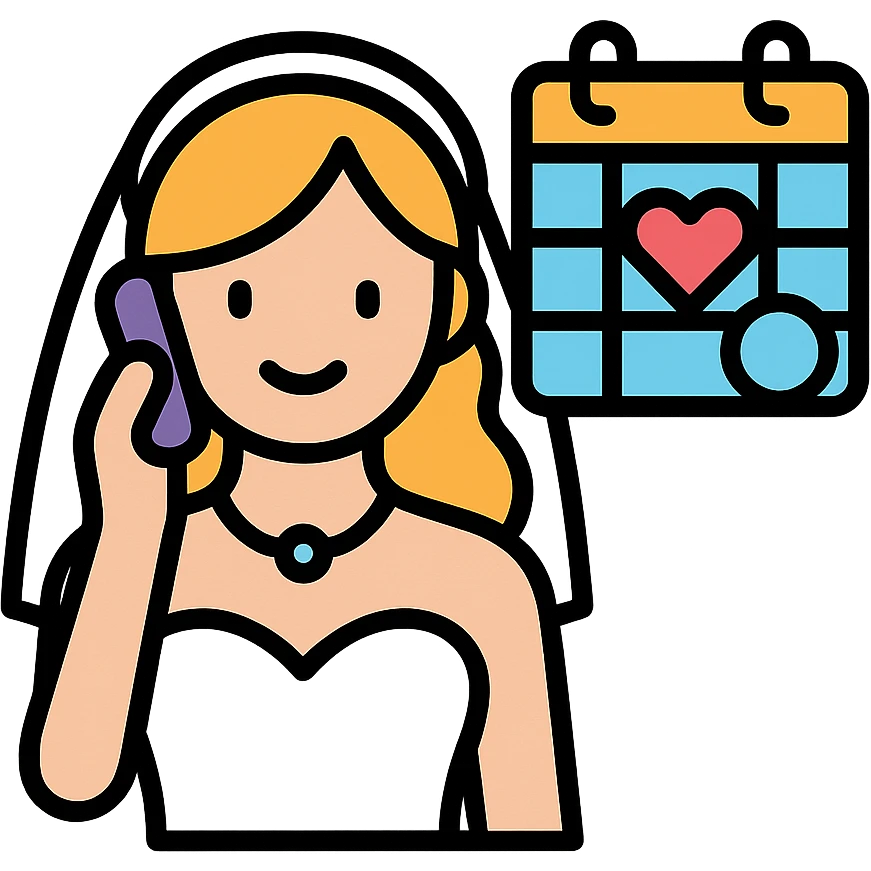 bride on the phone with a wedding calendar emoji