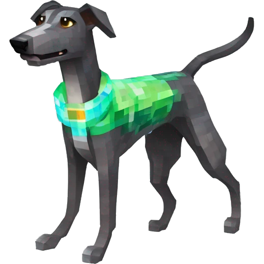 Minecraft pixel brindle greyhound running iridescent collar emoji