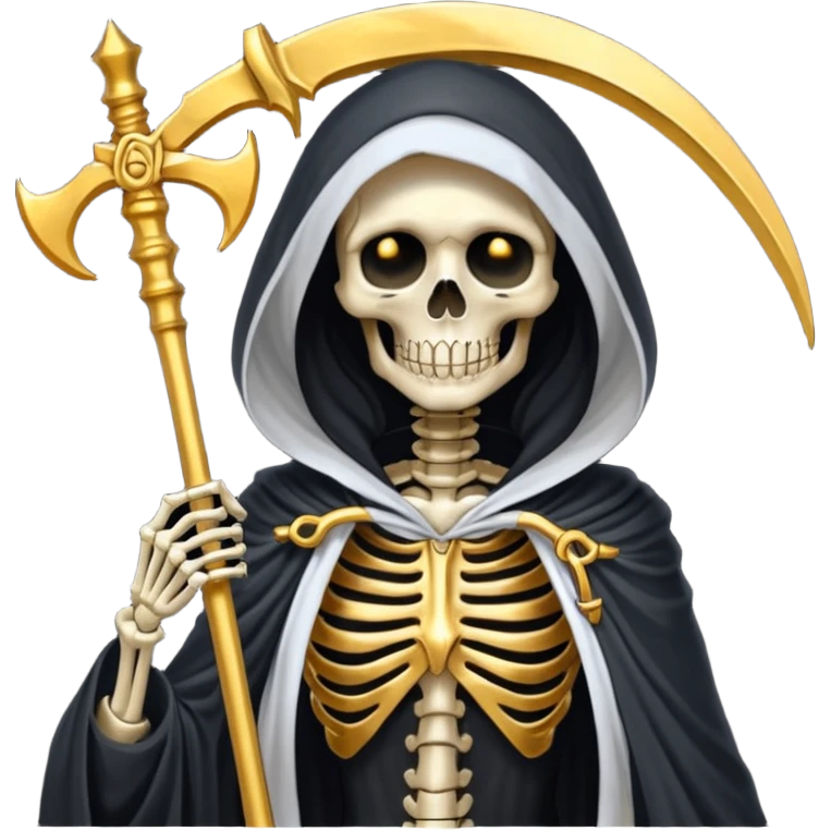 feminine skeleton grim reaper in a gold with scythe emoji