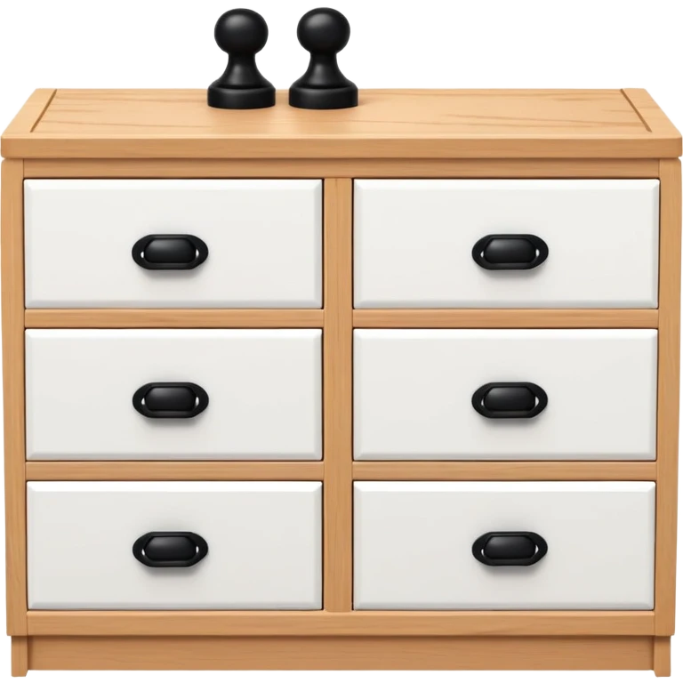 White IKEA-model chest with 6 drawers, small black knobs, and subtle realism emoji