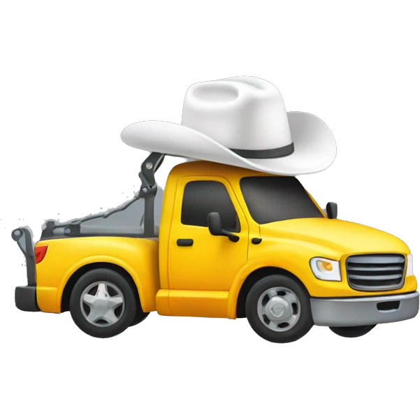 tow truck with white cowboy hat on cab emoji