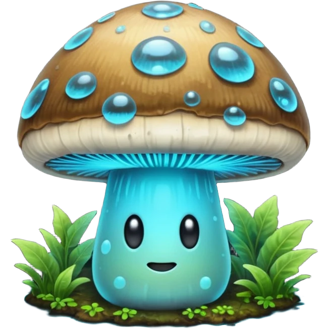 Glowing bioluminescent mushroom with half-closed “bedroom eyes” emoji