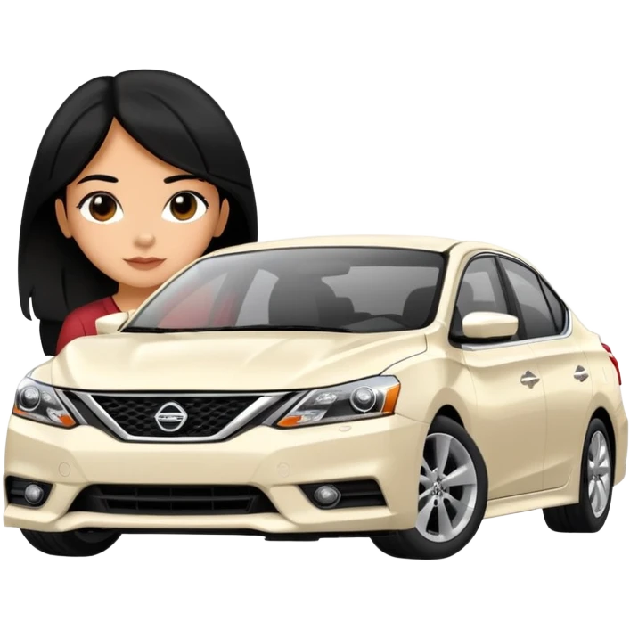 pretty hispanic girl with black hair in front of a white nissan sentra SR 2016 emoji