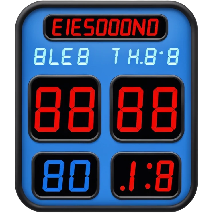 electronic scoreboard in blue (#00A3E0) and red (#F9423A) emoji