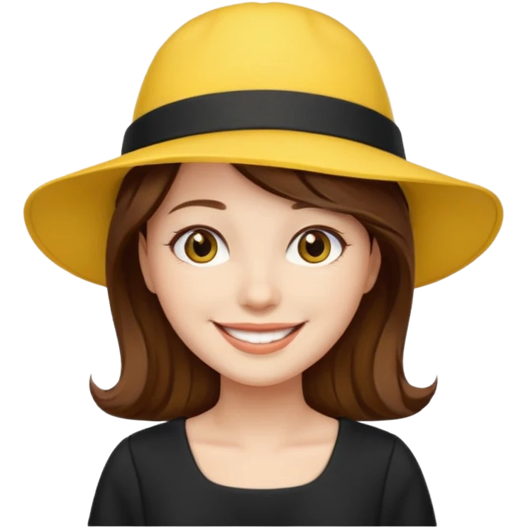 brown hair black dress yellow hat emoji