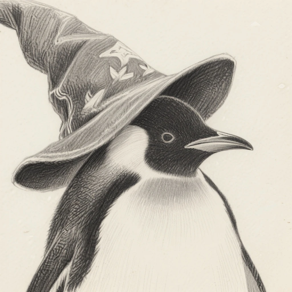 Penguin Wizard pencil sketch emoji
