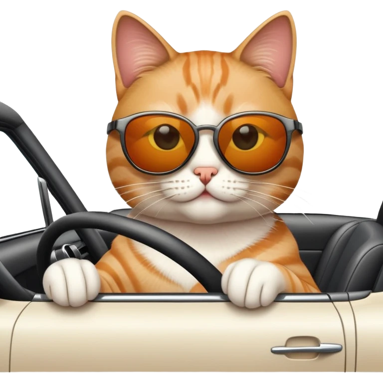 Кот едет на машине в солнечных очках emoji