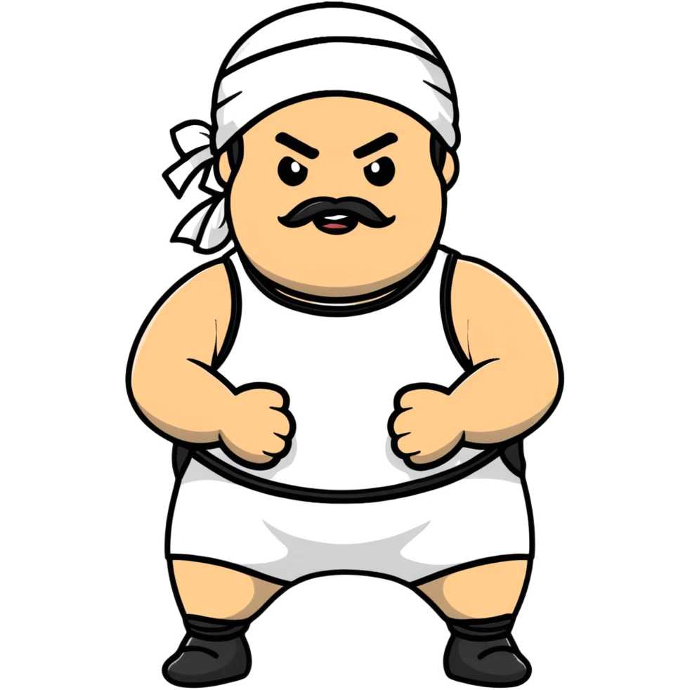 White skin fat guy with black durag and black beard in wrestling singlet emoji