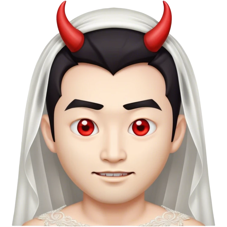 an asian male bride with the face of devil in wedding dress emoji