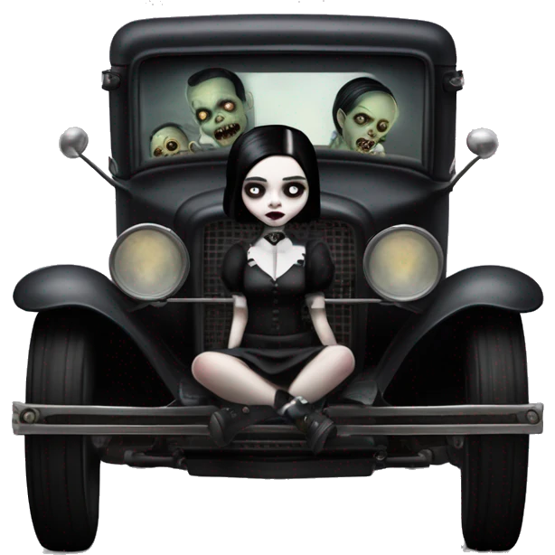 zombie gothic Wednesday Addams creepy, 1929 ford pickup, hot rod  emoji