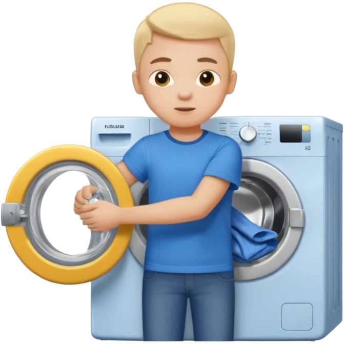 child putting clothes in a washing machine emoji