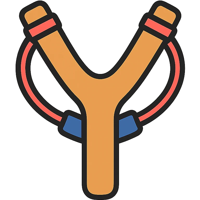 A wooden Y-shaped slingshot with rubber band emoji