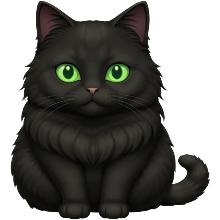 fat black long hair cat fluffy sitting with green eyes emoji