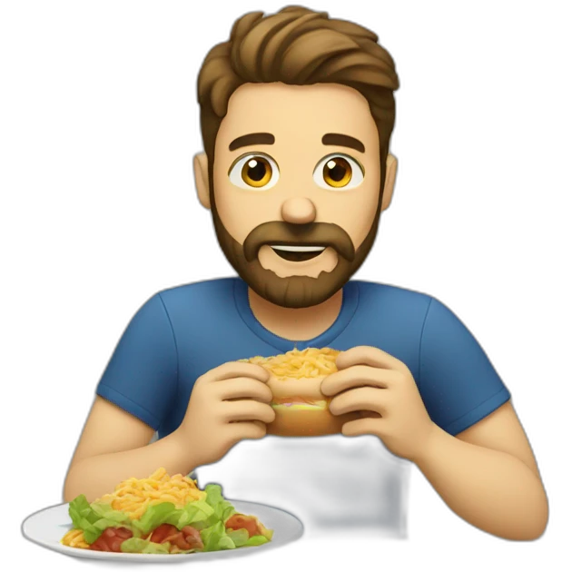 man with beard eat lunch emoji