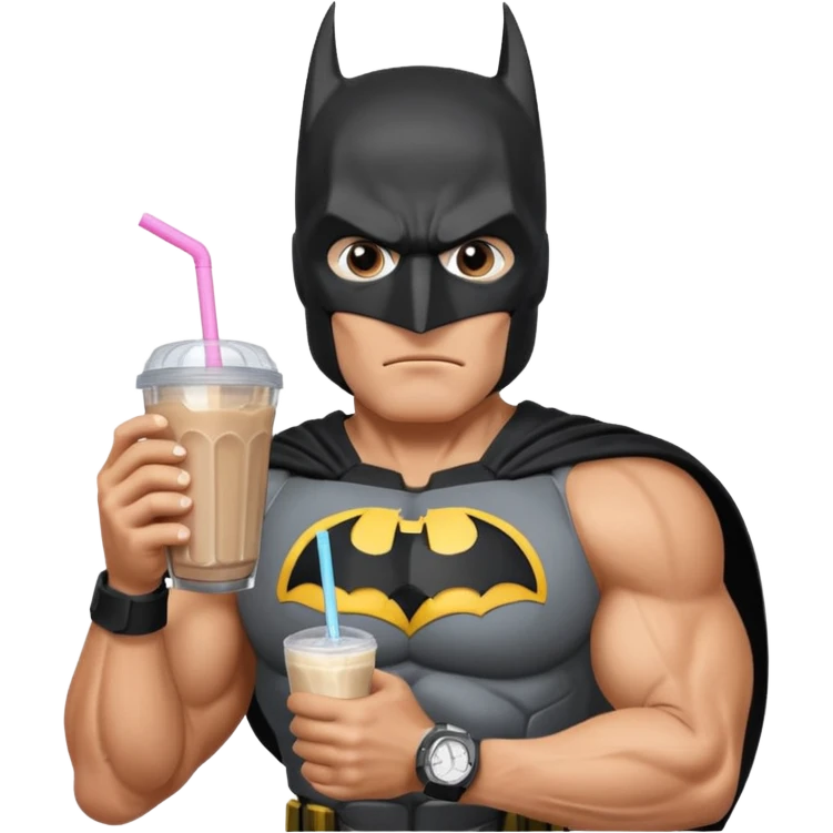 batman eating protein shake looking at his watch emoji