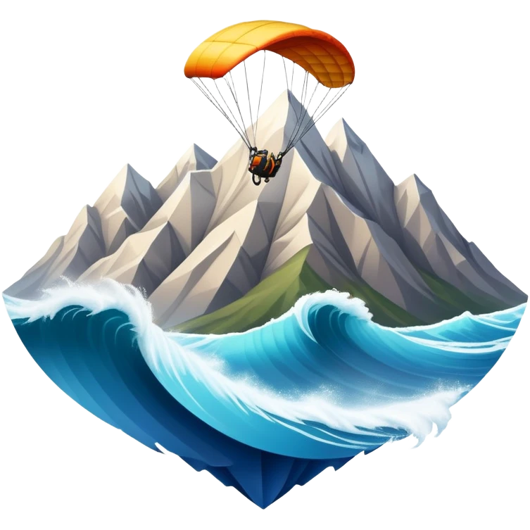 A bold emblem featuring a combination of symbols representing various extreme sports, like a mountain peak, a parachute, and a wave. The design is dynamic and sharp, capturing the thrill and adventure of extreme sports, with a strong, energetic vibe. emoji