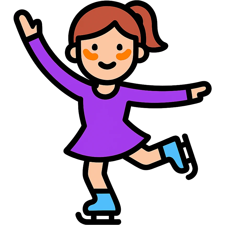 A figure skater girl with orange eye patches under her eyes emoji