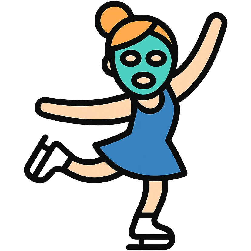 a figure skater girl wearing a moisturizing face mask emoji
